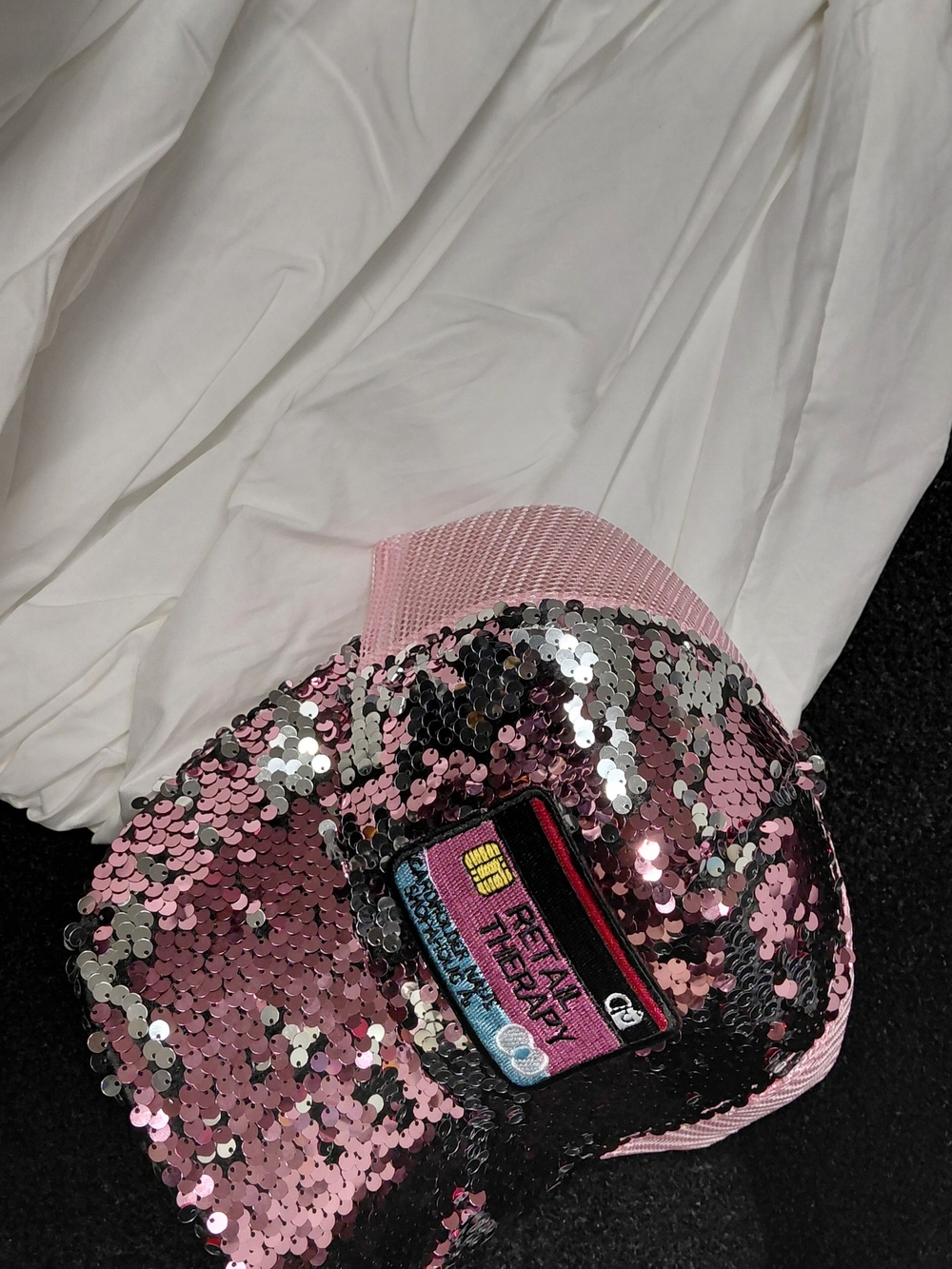 Unique Sequin Pink Mesh Baseball Cap with Patch